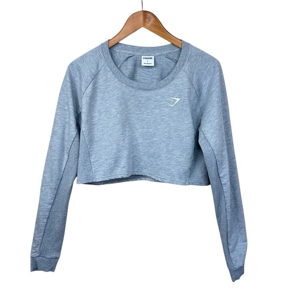 Gymshark Women's Sz L Grey Crew Neck Raglan Gym Training Cropped Sweater